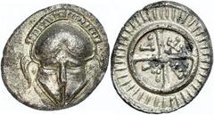 Ancient Coins Thrakien Mesembria, Diobol (1,21g), 450-350 v. Chr.. Av: Korinthischer Helm von vorn. Rev: Vierspeichiges Rad. SNG Cop. 652, vz. Aus einer rheinischen Privatsammlung. Erworben in den 198
