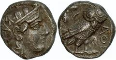Ancient Coins Attika Athen, Tetradrachme (16,81g), ca. 280-261 v. Chr. Av: Athenekopf mit attischem Helm nach rechts. Rev: Eule nach rechts, dahinter Ölzweig und Mondsichel. Svoronos Tf. 20, BMC 14, 1