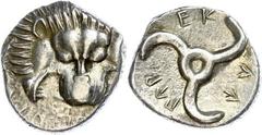Ancient Coins Lykien Perikle, 1/3 Stater (2,83g), 380-360 v. Chr., unbestimmte Münzstätte. Av: Löwenmaske von vorn. Rev: Triskeles, darum Umschrift und Beizeichen. SNG von Aulock 4254, Müseler VIII, 4