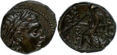 Ancient Coins Seleukidien Æ (4,46g), ca. 281-261 v. Chr., Antiochos I. Soter. Av: Kopf nach rechts. Rev: Sitzender Apollo auf Omphalos nach links. SNG Cop. 60var., ss-vz. Aus einer rheinischen Privats