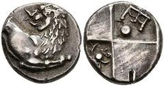 Ancient Coins Thrakien Chersonnesos, Triobol (2,39g), ca. 350-300 v. Chr. Av: Löwenprotome nach rechts. Rev: Incusum mit einer Kugel und einem Monogramm. SNG Cop. 831 var., f. vz. Aus einer rheinische