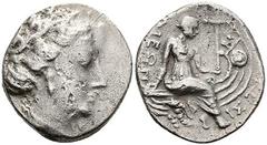 Ancient Coins Euboia Histiaea, Tetrobol (2,24g), ca. 300-146 v. Chr.. Av: Meandenkopf nach rechts. Rev: Sitzende Nymphe Histiaea auf Schiff nach rechts. SNG Cop. 517ff., ss. Aus einer rheinischen Priv