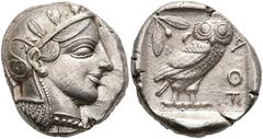 Ancient Coins Attika Athen, Tetradrachme (17,21g), ca. 5./4. Jh. v. Chr. Av: Athenekopf mit attischem Helm nach rechts. Rev: Eule nach rechts, dahinter Ölzweig und Mondsichel. Vgl., Flament Tf. 25 Nr.