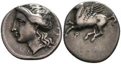 Ancient Coins Korinth Drachme (2,63g), ca. 310-309, v. Chr. Av: Pegasos nach links. Rev: Kopf der Nymphe Peirene nach links. SNG Cop. 91, ss. Corinth Drachm (2, 63 g), approximate 310-309, BC Av: Pega