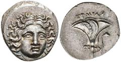 Ancient Coins Karien Rhodos, Drachme (2,20g), ca. 200-100 v. Chr., Magistrat Ermias. Av: Helioskopf im Dreiviertelprofil nach rechts. Rev: Rosenblüte mit Trieb und Knospe. SNG Keckman 793, st. Caria R
