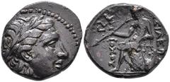 Ancient Coins Seleukidien Æ (4,46g), ca. 281-261 v. Chr., Antiochos I. Soter. Av: Kopf nach rechts. Rev: Sitzender Apollo auf Omphalos nach links. SNG Cop. 60var., ss-vz. Aus einer rheinischen Privats