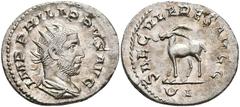 Ancient Coins Münzen Römische Kaiserzeit Philippus I. Arabs, 244-249, Antoninian (2,44g), Rom. Av: Büste nach rechts, darum Umschrift. Rev: Antilope nach links, darum "SAECULARES AVGG - UI". RIC 21, v