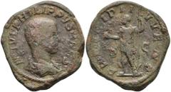 Ancient Coins Münzen Römische Kaiserzeit Philippus II Caesar, 244-247 n. Chr., Bronze Sesterz (23,27g), Rom. Av. M IVL PHILIPPVS CAES. drap. Büste n. r. . / Rev: PRINCIPI IVVENTVTIS. Philippus II in M