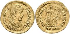 Ancient Coins Münzen Römische Kaiserzeit Theodosius I., 379-395, Solidus (4,38g), Konstantinopel. Av: Büste nach rechts, darum Umschrift. Rev: Thronende Constantinopolis mit Zepter und Schild, darum U