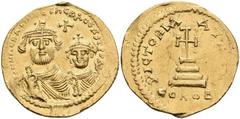 Ancient Coins Münzen Byzanz Heraclius, 610-641, Solidus (4,41g), Konstantinopel. Av: Die Büsten von Heraclius und Heraclius Constantin von vorn, darum Umschrift. Rev: Krückenkreuz auf drei Stufen, dar