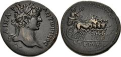 Roman Provincial PONTUS, Zela. Caracalla. AD 198-217. Æ (29mm, 16.58 g, 1h). Dated CY 142 (AD 205/6). Laureate head right / Caracalla driving quadriga right, holding globe and eagle-tipped scepter; ЄT