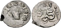 Roman Provincial MYSIA, Pergamum(?). L. Sempronius Atratinus(?). Quaestor, circa 42-39 BC. AR Tetradrachm (27mm, 12.61 g, 8h). Cistophoric type. Cista mystica with serpent; all within ivy wreath / Two