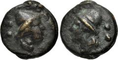 Roman Republican Anonymous. Circa 270 BC. Æ Aes Grave Sextans (35.5mm, 45.86 g, 12h). Rome mint. Head of Dioscurus right, wearing pileus; •• (mark of value) to left / Head of Dioscurus left, wearing p