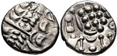 CELTIC, Britain. Durotriges . Uninscribed. Circa 65 BC-AD 45. AR Stater (19mm, 5.61 g, 10h). Durotrigan E, Abstract (Cranborne Chase) type. Devolved head of Apollo right / Disjointed horse left; pelle