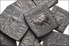 ORIENTAL GREEK. Baktria (predominantly). Lot of Eight (8) Mixed Æ. Includes: miscellaneous Baktrian square Æ. Mostly various Baktrian rulers. No duplication. Lot also includes an Indo-Skythian and a T