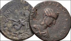 ROMAN. Provincial. Lot of Two (2) Large Æ Denominations. Includes: MESOPOTAMIA, Singara. Gordian III, with Tranquillina // UNCERTAIN. Tranquillina. Fine-good Fine, green/brown patinas, some roughness.