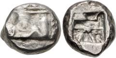 Greek LYCIA, Phaselis. Circa 530-500 BC. AR Stater (19.5mm, 11.12 g). Prow of galley left, terminating in a boar's forepart / Incuse square divided by two bands, with Λ-shaped feature in one section. 