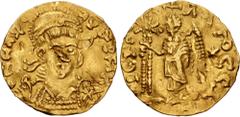 Central Asian LOCAL ISSUES, Silk Road Region. 5th-8th centuries AD. AV Imitation Solidus (17mm, 1.92 g, 6h). Imitating a 4th officina Constantinople mint AV Solidus of Theodosius I. Pearl-diademed, he