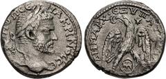 Roman Provincial JUDAEA, Gaza. Macrinus. 217-218 CE. BI Tetradrachm (25.5mm, 11.22 g, 1h). Laureate head right / Eagle standing facing, head left, with wings displayed, holding wreath in beak; star to