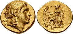 Greek KINGS of THRACE, Macedonian. Lysimachos. 305-281 BC. AV Stater (18mm, 8.53 g, 7h). Pella mint. Struck circa 286-282 BC. Diademed head of the deified Alexander right, with horn of Ammon / BAΣIΛEΩ