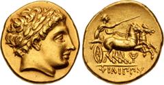 Greek KINGS of MACEDON. Philip III Arrhidaios. 323-317 BC. AV Stater (18mm, 8.53 g, 12h). In the name and types of Philip II. Pella mint. Struck under Antipater or Polyperchon, circa 323-318/7 BC. Hea