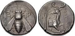 Greek IONIA, Ephesos. Circa 390-325 BC. AR Tetradrachm (24mm, 15.26 g, 12h). Kallidamas, magistrate. Class F, circa 360-350 BC. Bee with straight wings; E-Φ flanking head / Forepart of stag right, hea