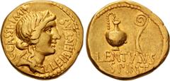 Roman Republican Moneyer issues of Imperatorial Rome. C. Cassius Longinus. Spring 42 BC. AV Aureus (19mm, 7.97 g, 7h). Diademed head of Libertas right; C • CAÍÍi • iÂp upward to left, LeiBerTAÍ upward