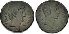 Roman Republican The Triumvirs. Octavian and Divus Julius Caesar. 38 BC. Æ Sestertius or Dupondius (29mm, 18.61 g, 4h). Southern Italian(?) mint. Bare head of Octavian right, wearing slight beard; CAE