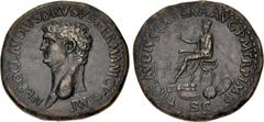 Roman Imperial Nero Claudius Drusus. Died 9 BC. Æ Sestertius (37mm, 25.94 g, 6h). Rome mint. Struck under Claudius, AD 41-42. NERO CLAVDIVS DRVSVS GERMANICVS IMP, bare head left / TI CLAVDIVS CAESAR A