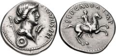 Roman Imperial Galba. AD 68-69. AR Denarius (18mm, 3.58 g, 6h). Uncertain mint in Gaul (Vienna?). Struck circa April to late autumn AD 68. SER • GALBA • IMP, Galba, in military attire, on horseback ga