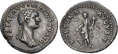 Roman Imperial Diva Domitilla Senior. Died before AD 69. AR Denarius (20mm, 2.91 g, 6h). Rome mint. Struck under Domitian, AD 82-83. DIVΛ DOMITILLΛ ΛVGVSTΛ, draped bust right, hair in long plait / FOR