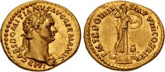 Roman Imperial Domitian. AD 81-96. AV Aureus (21mm, 7.75 g, 6h). Rome mint. Struck AD 85. IMP CΛES DOMITIΛNVS ΛVG GERMΛNIC, laureate bust right, wearing aegis / P M TR POT IIII IMP VIII COS XI P P, Mi