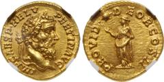 Roman Imperial Pertinax. AD 193. AV Aureus (21mm, 7.35 g, 12h). Rome mint. 2nd emission. IMP CAES P HELV PERTIN • AVG, laureate head right / PROVID DEOR COS II, Providentia, draped, standing left, hol
