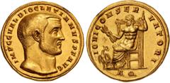 Roman Imperial Diocletian. AD 284-305. AV Medallion of Ten Aurei (38mm, 53.65 g, 12h). Aquileia mint. Struck AD 294. IMP C G VAL DIOCLETIANVS P F AVG, bare head right / IOVI CONSER VATORI, Jupiter, na
