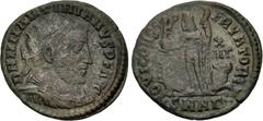 Roman Imperial Martinian. Usurper, AD 324. Æ Follis (20mm, 2.47 g, 5h). Nicomedia mint, 3rd officina. D N M MARTINIANVS P F AVG, radiate, draped, and cuirassed bust right / IOVI CONS ERVATORI, Jupiter