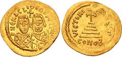 Byzantine Revolt of the Heraclii. 608-610. AV Solidus (22mm, 4.45 g, 7h). Military mint in the east, 3rd officina. Struck 10 May-late 610. ∂ N ЄRACLIO CONS[LI BA], bareheaded busts of Heraclius the yo