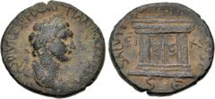 Herodian Dynasty JUDAEA. Agrippa II, with Domitian. 49/50-94/95 CE. Æ As (6 units) (26.5mm, 8.72 g, 6h). Rome mint. Dated RY 26 (85/86 CE). [IMP CA]ES DIVI VESP F DOMITIAN AVG [GER COS X], laureate bu