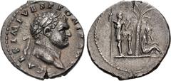 Judaea & Rome JUDAEA CAPTA. Titus . 79-81 CE. AR Denarius (19mm, 2.77 g, 6h). Antioch mint. Struck 72-73 CE. T CAES IMP VESP PON TR POT, laureate head of Titus right / Palm tree; to left, Titus standi