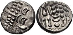 CELTIC, Britain. Durotriges . Uninscribed. Circa 65 BC-AD 45. AR Stater (18mm, 5.23 g, 1h). Durotrigan E, Abstract (Cranborne Chase) type. Devolved head of Apollo right / Disjointed horse left; pellet