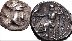 GREEK. Levant & the Near East. Lot of Two (2) Seleukid AR Denominations. Includes: SELEUKOS I NIKATOR: AR Hemidrachm. Seleukia II mint. Head of Herakles right, wearing lion skin / Zeus Aëtophoros seat