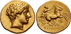 Greek KINGS of MACEDON. Philip III Arrhidaios. 323-317 BC. AV Stater (19mm, 8.52 g, 9h). In the name and types of Philip II. Pella mint. Struck under Antipater or Polyperchon, circa 323-318/7 BC. Head