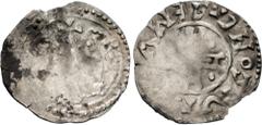 The West Collection of Medieval Coinage SPAIN, Cataluña. Barcelona (county). Ramon Berenguer I el Vell (the Old). 1035-1076. AR Diner feble (13mm, 0.34 g, 8h). Uncertain mint. Two figures standing fac