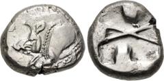 Greek LYCIA, Uncertain. Circa 520-470/60 BC. AR Stater (20mm, 9.40 g). Predynastic period. Forepart of boar right / Incuse square divided by large X, indentations on three sides. Müseler II 2; Falgher