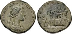 Roman Imperial Commodus. As Caesar, AD 166-177. Æ Sestertius (30.5mm, 21.47 g, 12h). Rome mint. Struck under Marcus Aurelius and Lucius Verus, AD 177. Laureate, draped, and cuirassed bust right / Dist