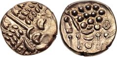 CELTIC, Britain. Durotriges. Uninscribed. Circa 65 BC-AD 45. Pale AV Stater (19mm, 5.81 g, 4h). Durotrigan E, Abstract (Cranborne Chase) type. Struck circa 30-10 BC. Devolved head of Apollo right / Di