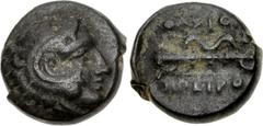 MACEDON, Philippoi (as Krenides). 360-356 BC. Æ (10mm, 1.60 g, 1h). Head of Herakles right, wearing lion skin / Club and bow; HΠEIPO below. Bellinger, Philippi 2; Le Rider, Thasiennes 29; AMNG II/2, 1