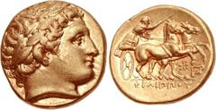 KINGS of MACEDON. Philip III Arrhidaios. 323-317 BC. AV Stater (17mm, 8.53 g, 10h). In the name and types of Philip II. Abydos mint. Laureate head of Apollo right / Charioteer driving biga right; star