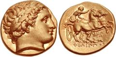 KINGS of MACEDON. Philip III Arrhidaios. 323-317 BC. AV Stater (17mm, 8.51 g, 9h). In the name and types of Philip II. Abydos mint. Laureate head of Apollo right / Charioteer driving biga right; star 