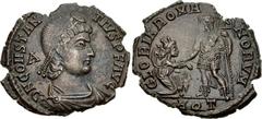 Constantius II. AD 337-361. Æ (23mm, 4.38 g, 11h). Aquileia mint, 3rd officina. Struck AD 352-355. D N CONSTAN TIVS P F AVG, pearl-diademed, draped, and cuirassed bust right; A to left / GLORIA ROMA N