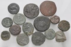 Large Lots GREEK. Magna Graecia & Sicily. Lot of fifteen (15) Sicilian bronze issues. Includes: various types. Average Fine. LOT SOLD AS IS, NO RETURNS. Fifteen (15) coins in lot.